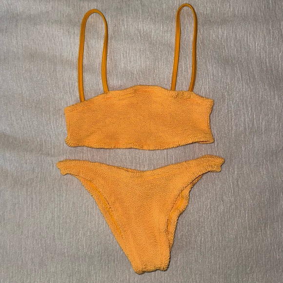 Hunza G Gigi Bikini Set Mango Sorbet Orange Yellow Crinkle Stretchy One Size - Picture 3 of 6